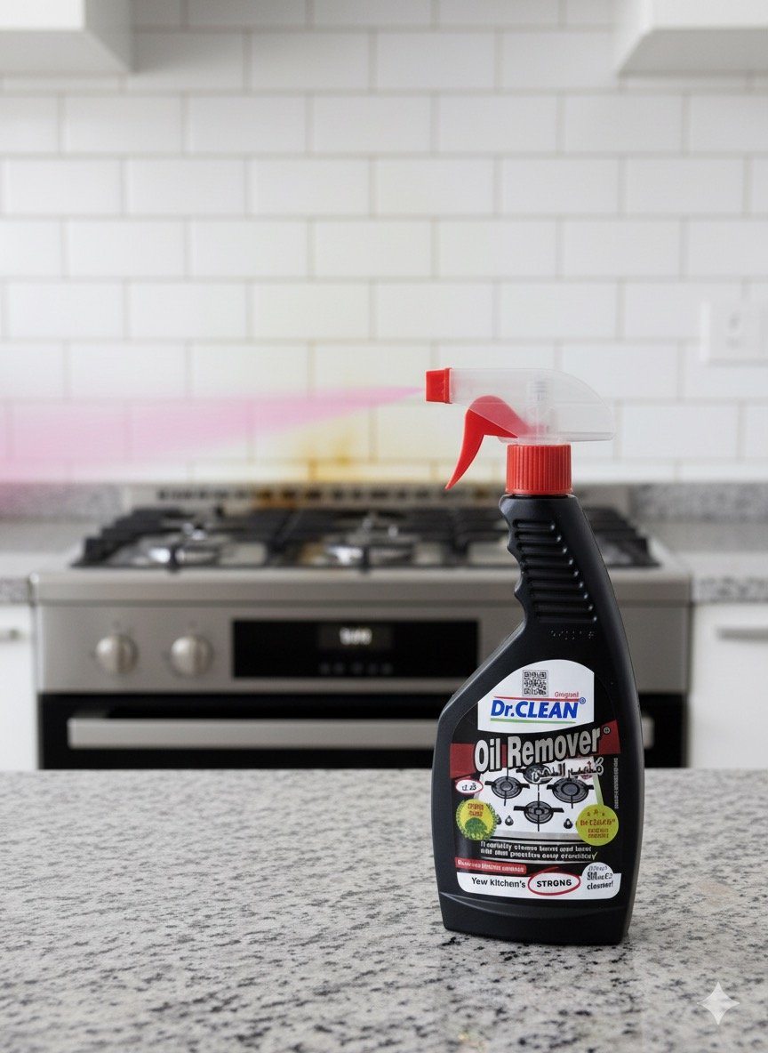 بخاخ Dr.CLEAN Oil Remover (مزيل الدهون): منظف قوي مصمم لإزالة الشحوم والزيوت العنيدة من أسطح المطابخ والأفران بكفاءة